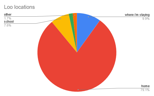 a pie chart of locations for using the loo, but the biggest segment by far is "home"